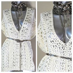 VinTage 80S Crochet Dolman Short Sleeve Boho Knit Sweater